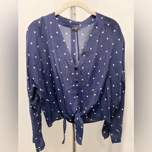 Rails V-Neck Button Up Blouse with a Tie Up, Size M